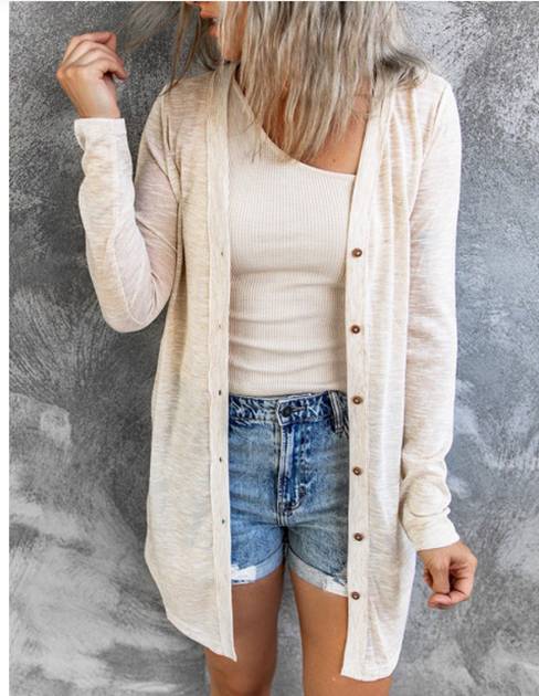 Solid Colour Casual Long-Sleeved Cardigan