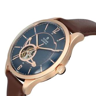 Blue Dial Automatic Watch with Leather Strap