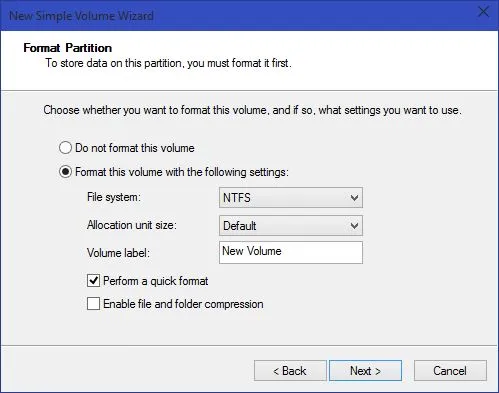 Format Partition page