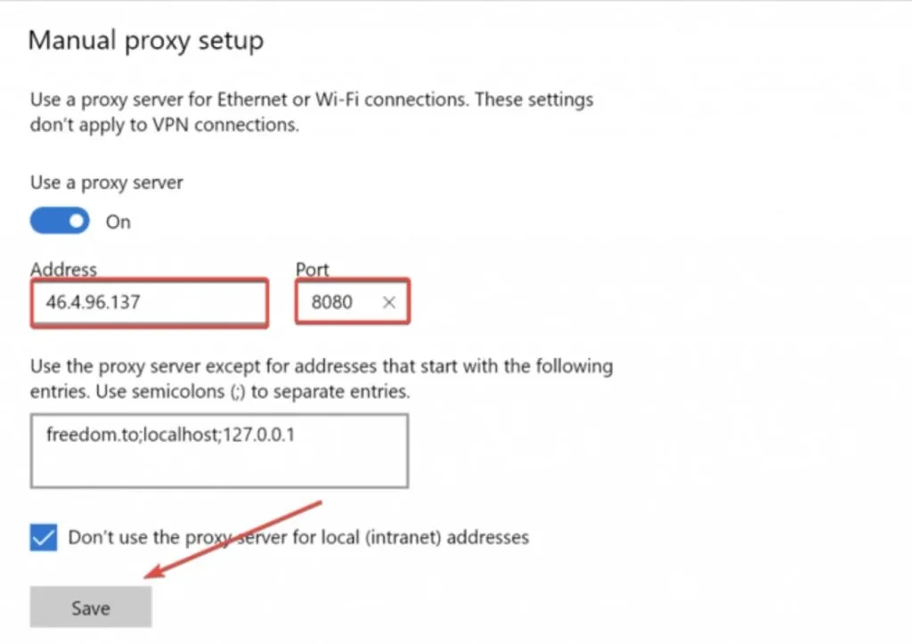 Manual Proxy Setup