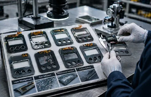 Manufacturing defects, including misalignment, adhesion failure and dimensional variation
